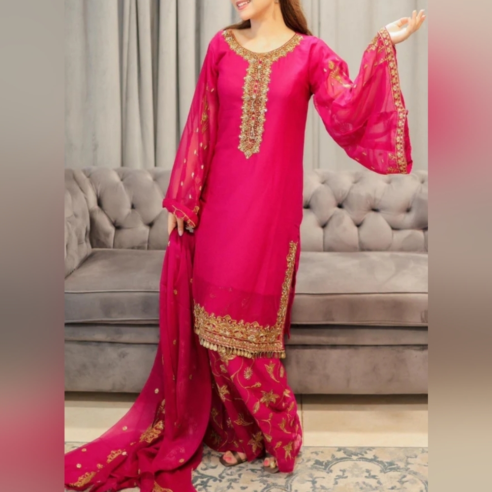 Women’s Pink Embroidered Traditional Salwar Kameez Set